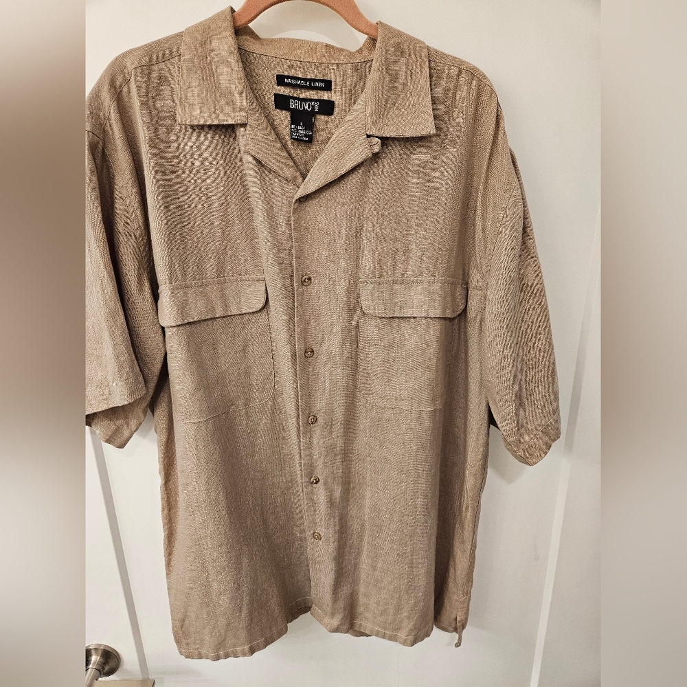NWOT - Linen "Bruno" Dark Oatmeal Camp Shirt - Size L